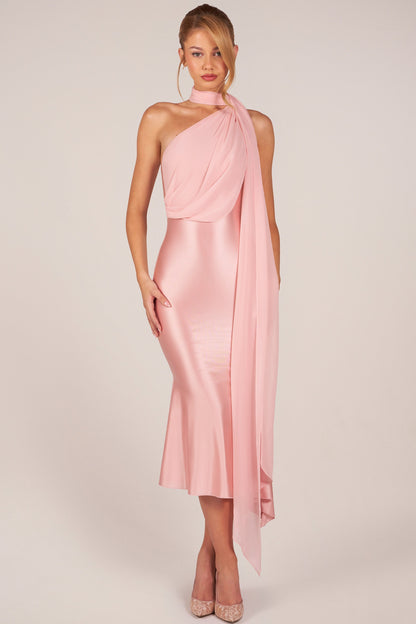 Juliana Pleated V Midi Dress - Pink