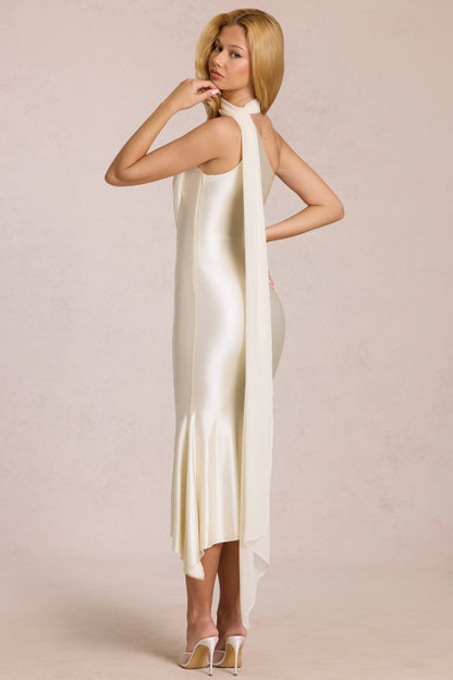 Juliana Pleated V Midi Dress - White
