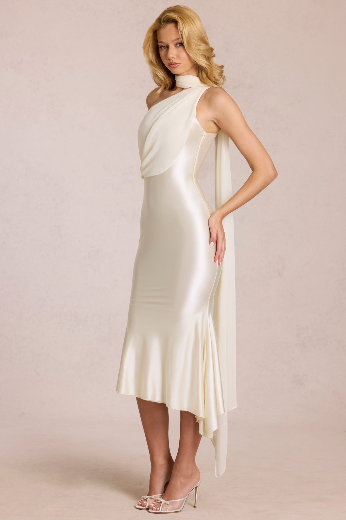 Juliana Pleated V Midi Dress - White