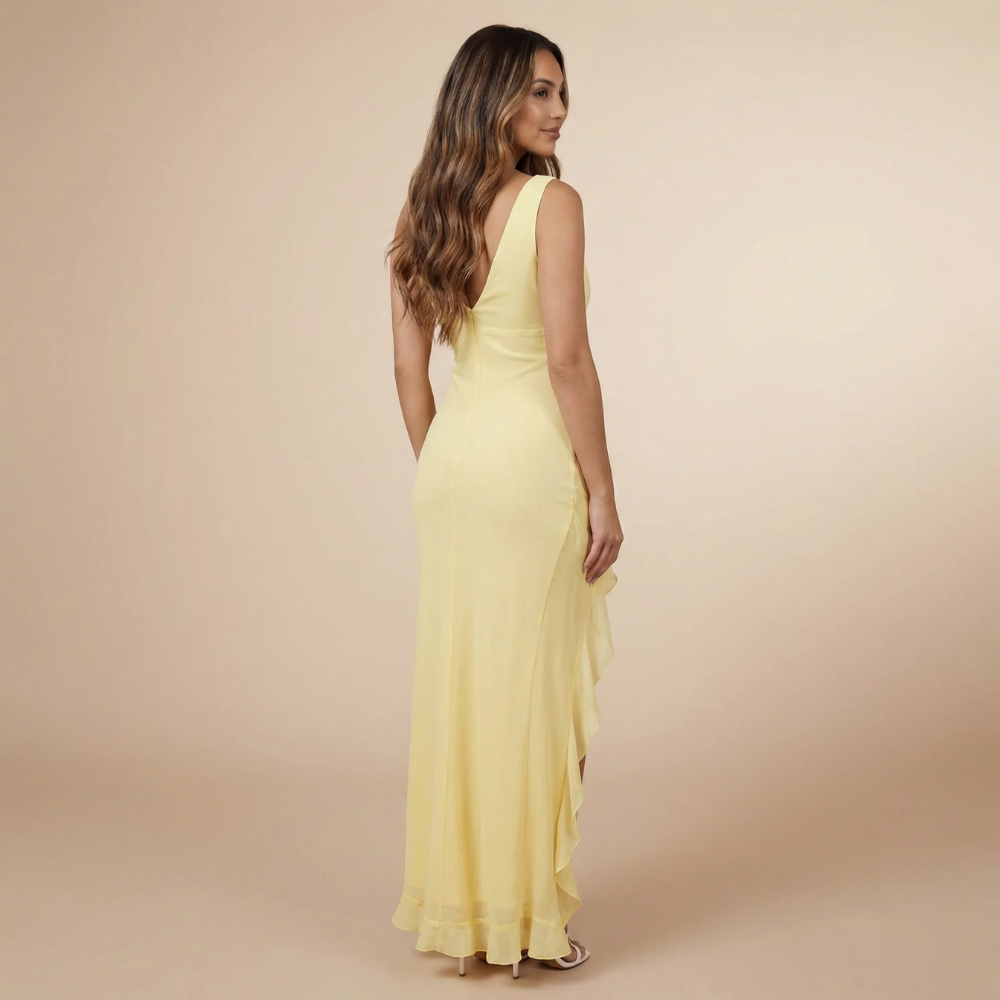 Women's Wedding Guest V Neck Ruffle High Low Maxi Dress - product image 4