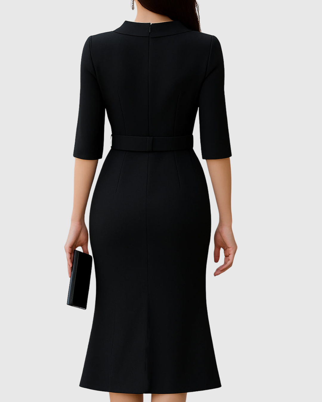 Women's Cocktail High Neck Belted Midi Dress