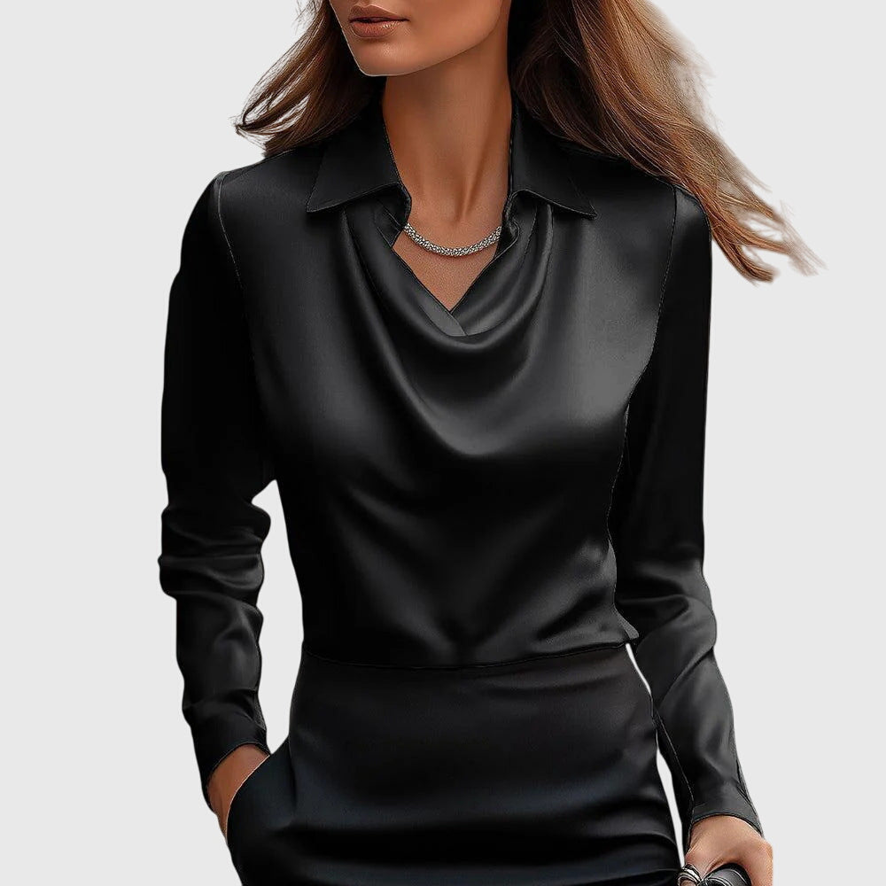 Women's Workwear Cowl Neck Long Sleeve Satin Blouse