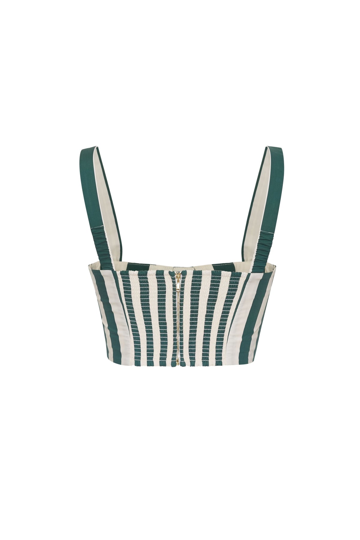 Petra Smocked Sweetheart Top - Green White Stripe