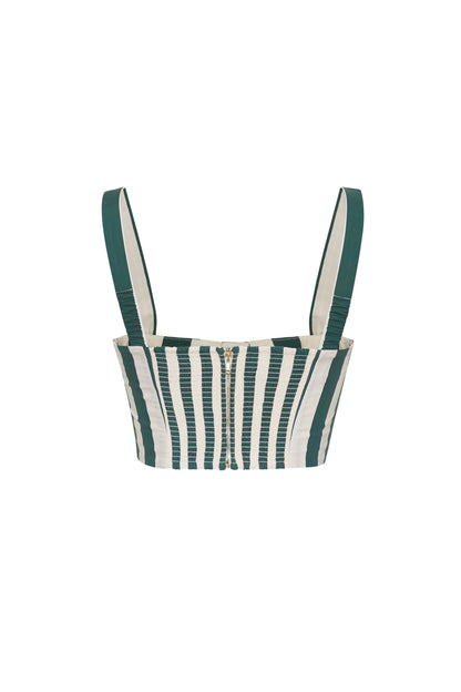 Petra Smocked Sweetheart Top - Green White Stripe
