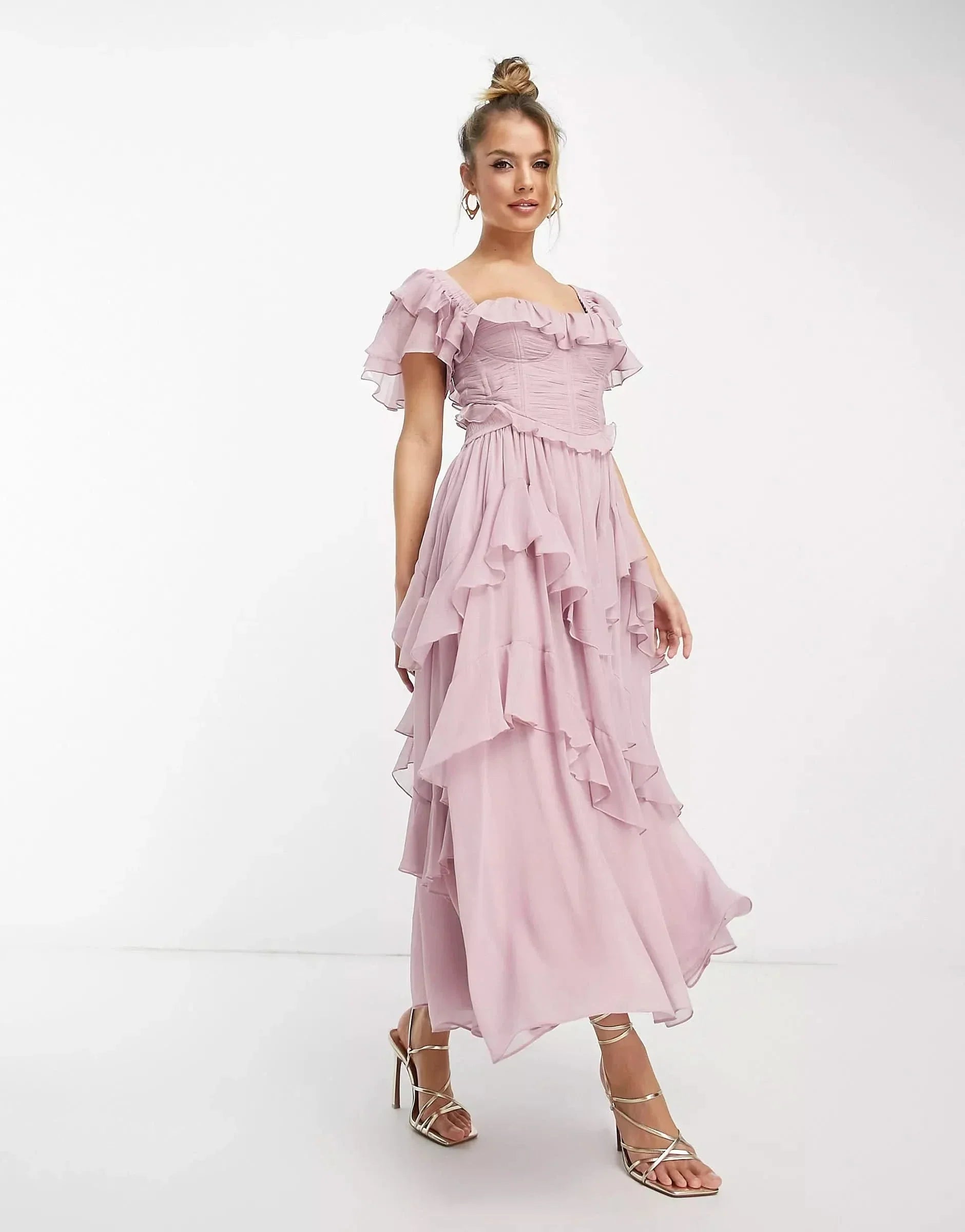 Women's Wedding Guest Ruffle Square Neck Midi Dress - product image 3
