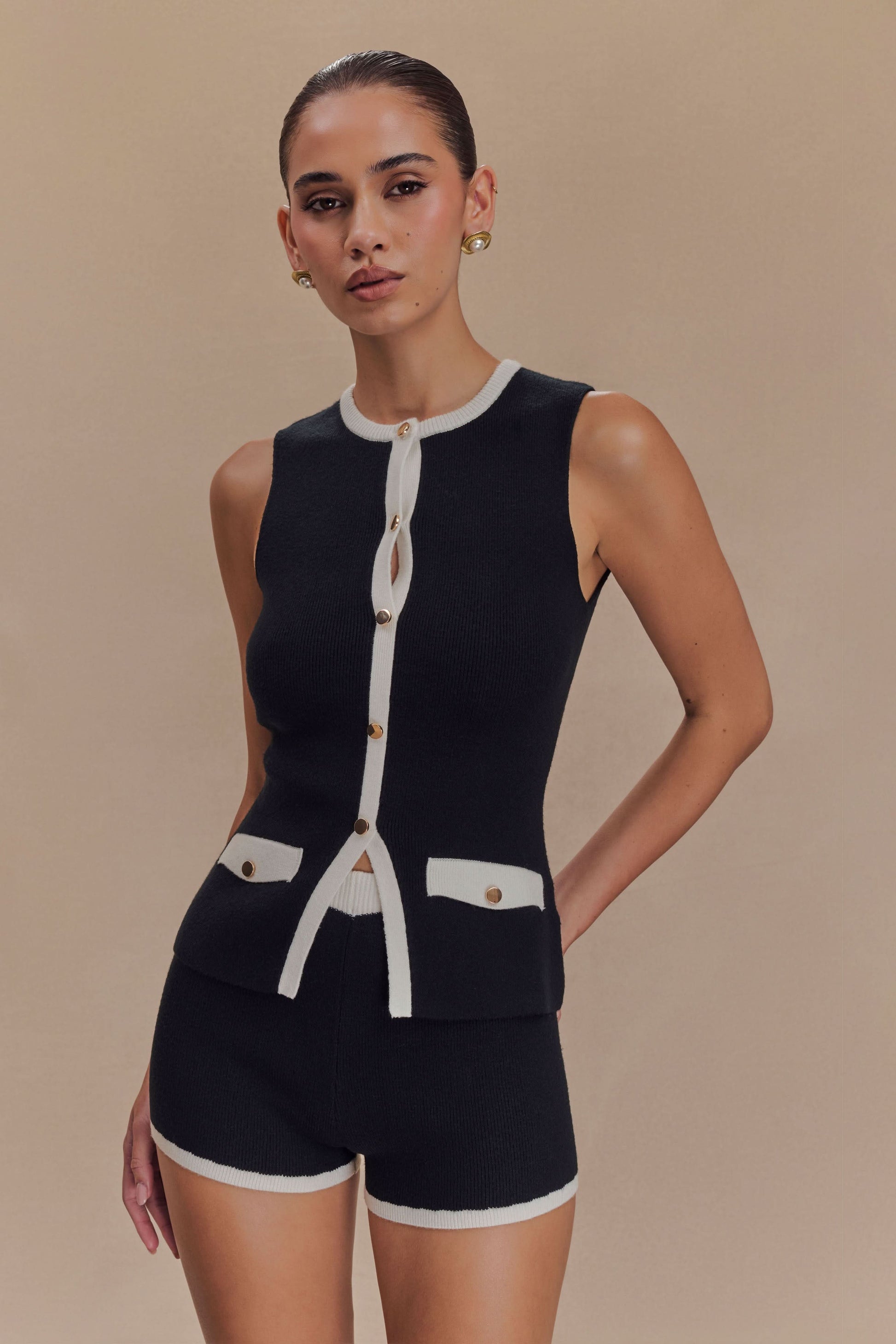 Women's Vacation Contrast Ribbed Knit Shorts Set - product image 1