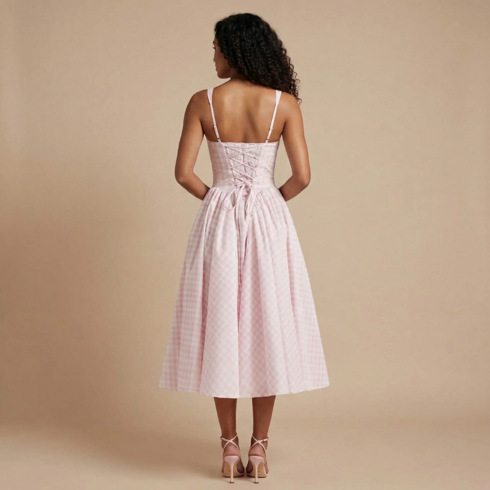 Women's Wedding Guest Gingham Square Neck Midi Dress - product image 3