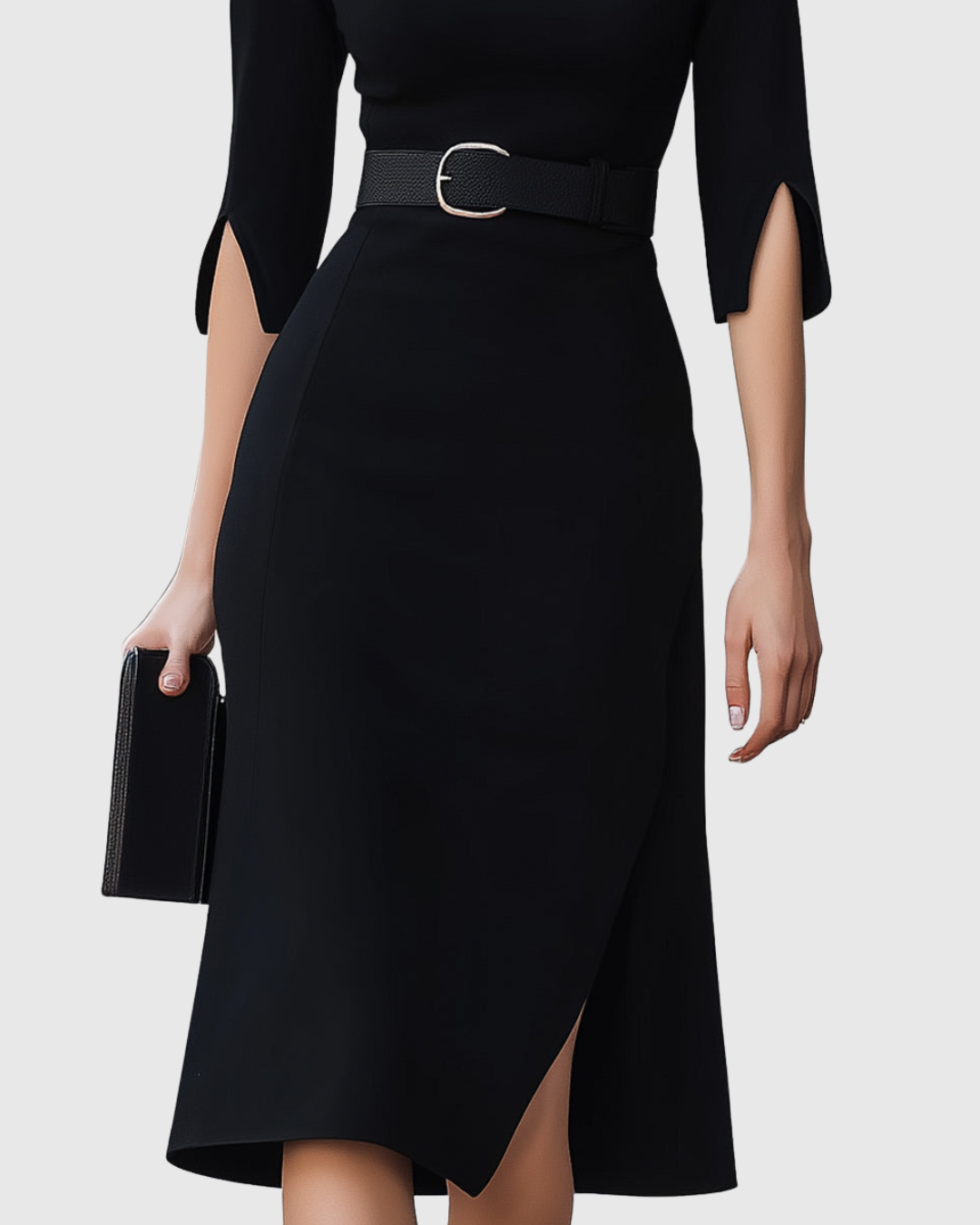 Women's Cocktail High Neck Belted Midi Dress