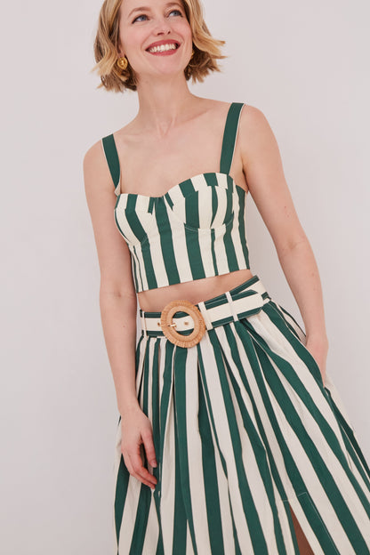 Petra Smocked Sweetheart Top - Green White Stripe