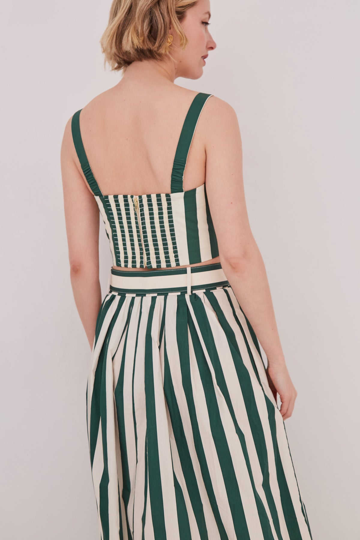 Petra Smocked Sweetheart Top - Green White Stripe