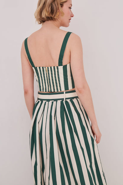 Petra Smocked Sweetheart Top - Green White Stripe