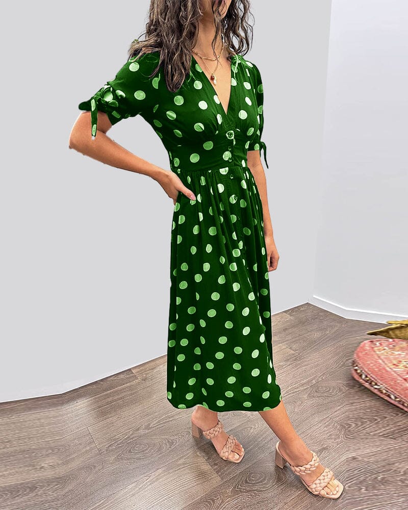 Women's Cocktail Polka Dot V Neck Midi Dress