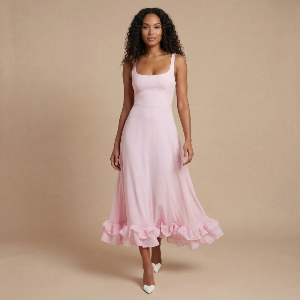 Women's Cocktail Square Neck Ruffle Hem Midi Dress - product image 3