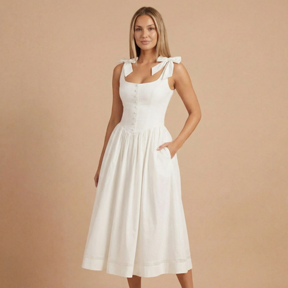 Women's Wedding Guest Bow Square Neck Midi Dress - product image 1