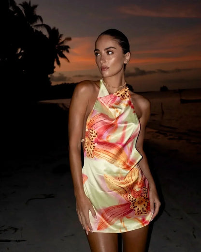 Women's Cocktail Floral Halter Backless Mini Dress - product image 1