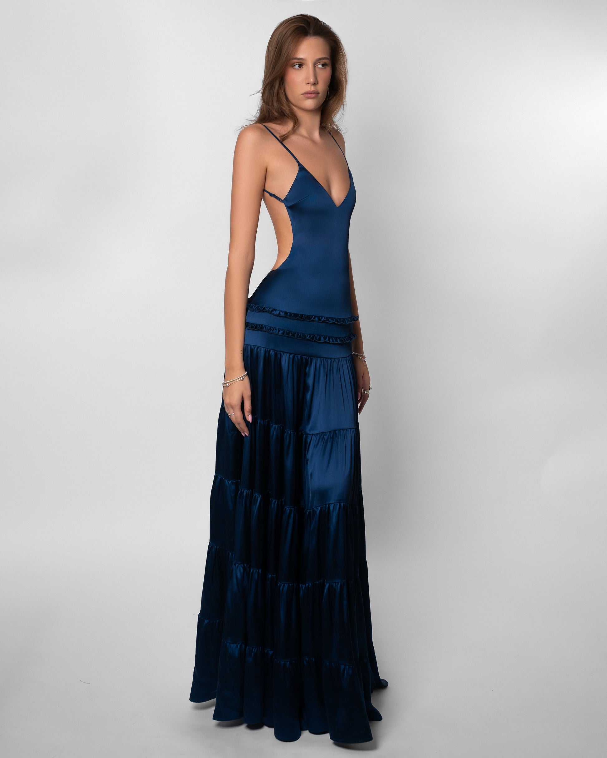 Women's Wedding Guest V Neck Cutout Maxi Dress