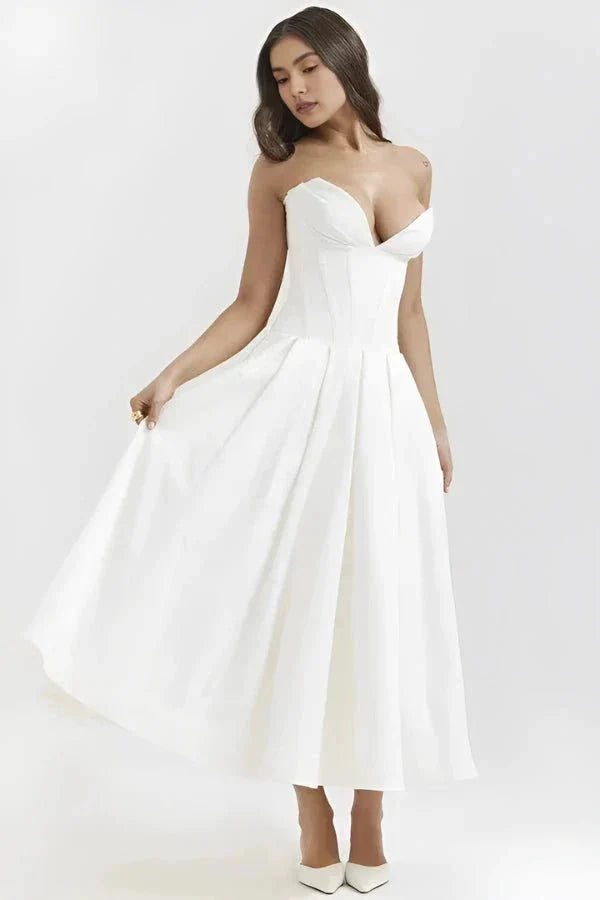 Women's Wedding Guest Strapless Sweetheart Midi Dress