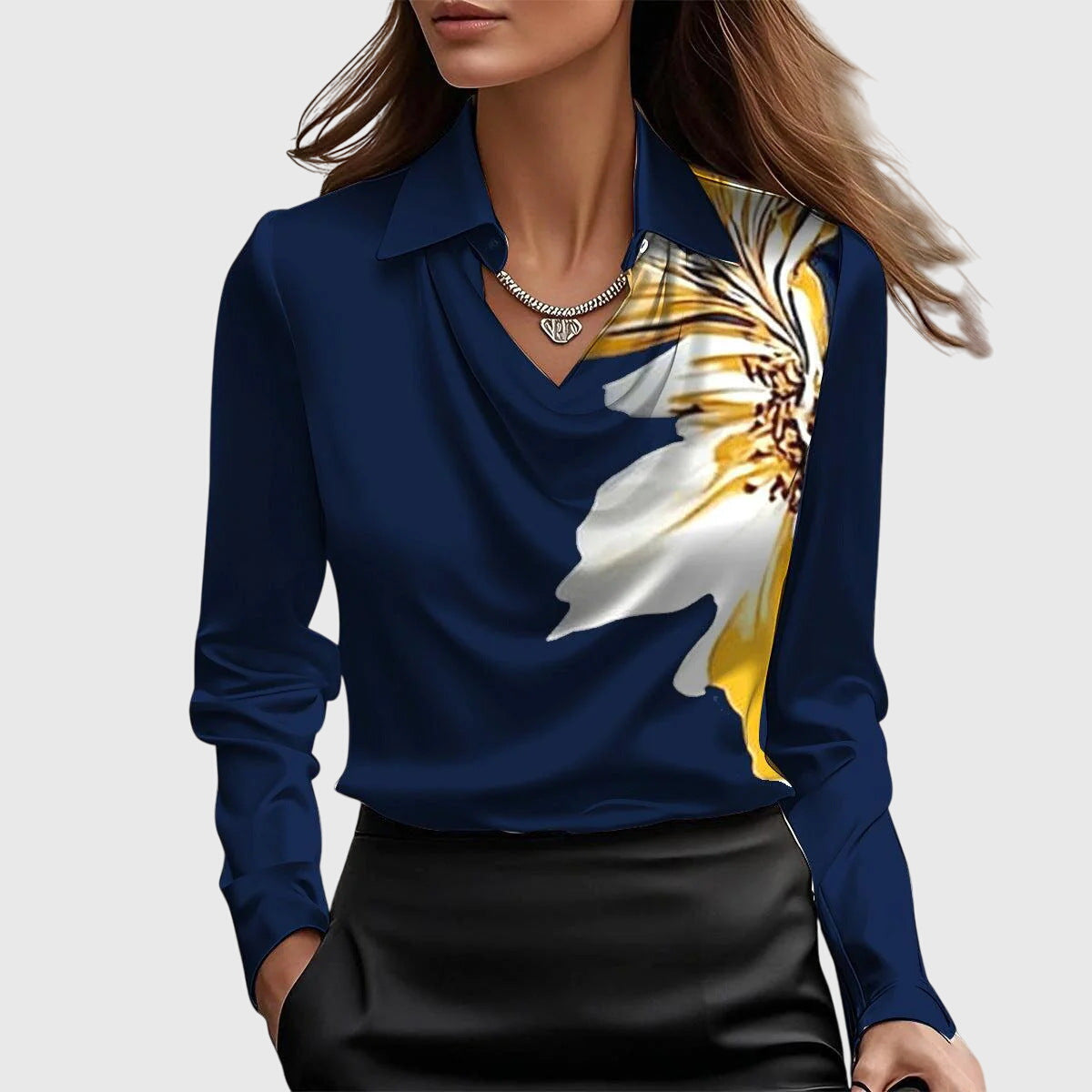 Women's Workwear Cowl Neck Long Sleeve Satin Blouse