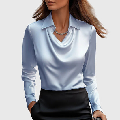 Women's Workwear Cowl Neck Long Sleeve Satin Blouse