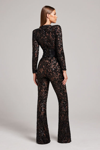 Women's Cocktail Sequin Lace Long Sleeve Wide Leg Jumpsuit - product image 4