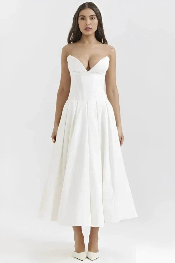 Women's Wedding Guest Strapless Sweetheart Midi Dress