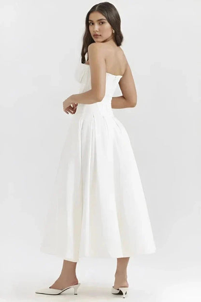 Women's Wedding Guest Strapless Sweetheart Midi Dress