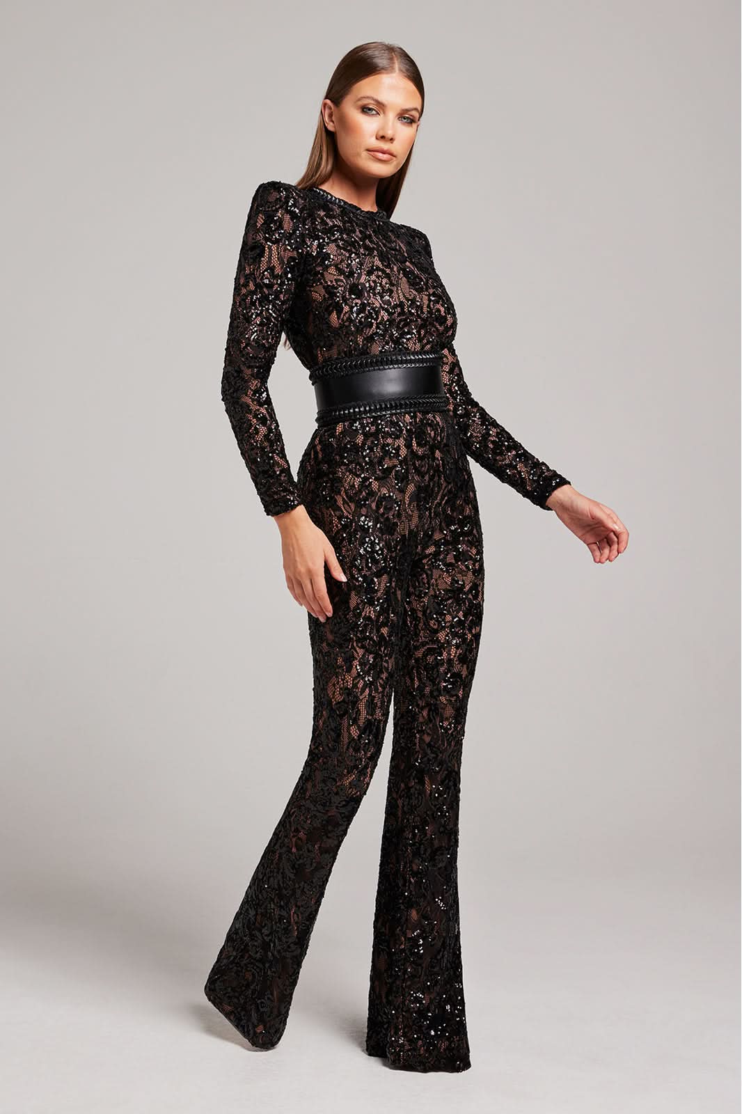 Women's Cocktail Sequin Lace Long Sleeve Wide Leg Jumpsuit - product image 2