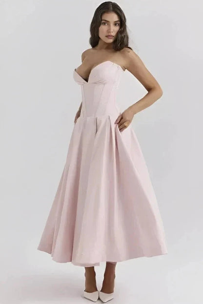 Women's Wedding Guest Strapless Sweetheart Midi Dress