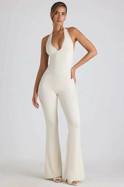 Women's Cocktail Halter V Neck Flared Jumpsuit - product image 3