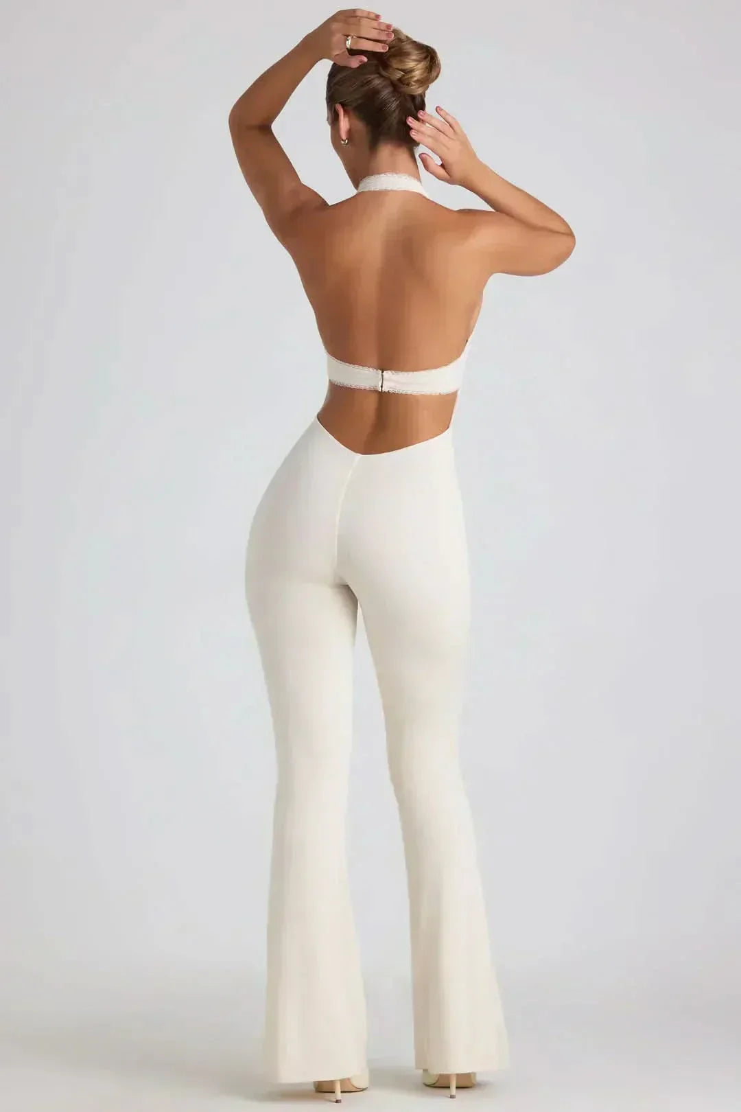 Women's Cocktail Halter V Neck Flared Jumpsuit - product image 5