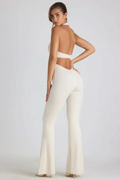 Women's Cocktail Halter V Neck Flared Jumpsuit - product image 4