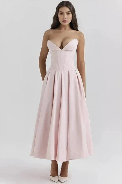 Women's Wedding Guest Strapless Sweetheart Midi Dress