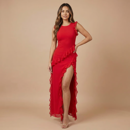Women's Cocktail Ruffle High Slit Maxi Dress - product image 3