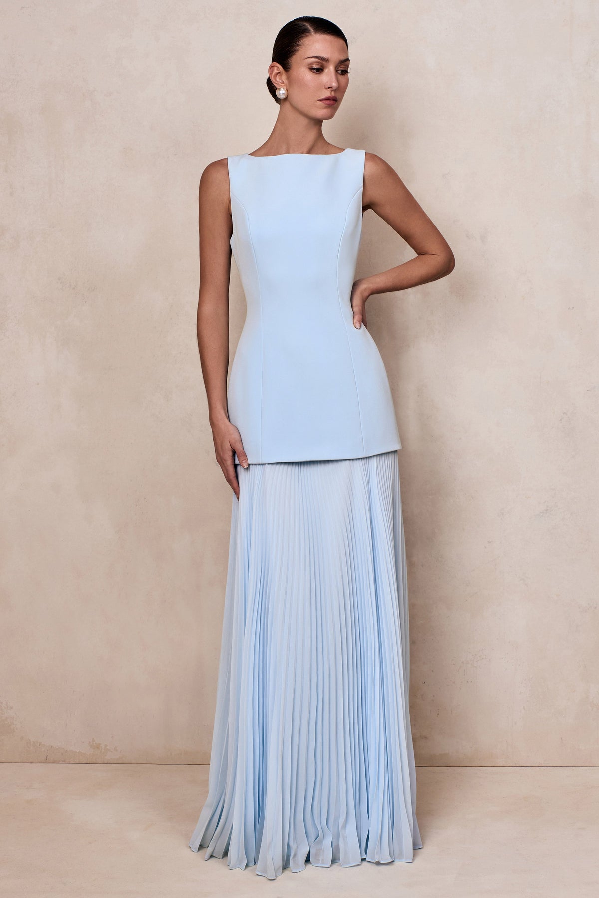 Liana Pleated High Maxi Dress - Blue