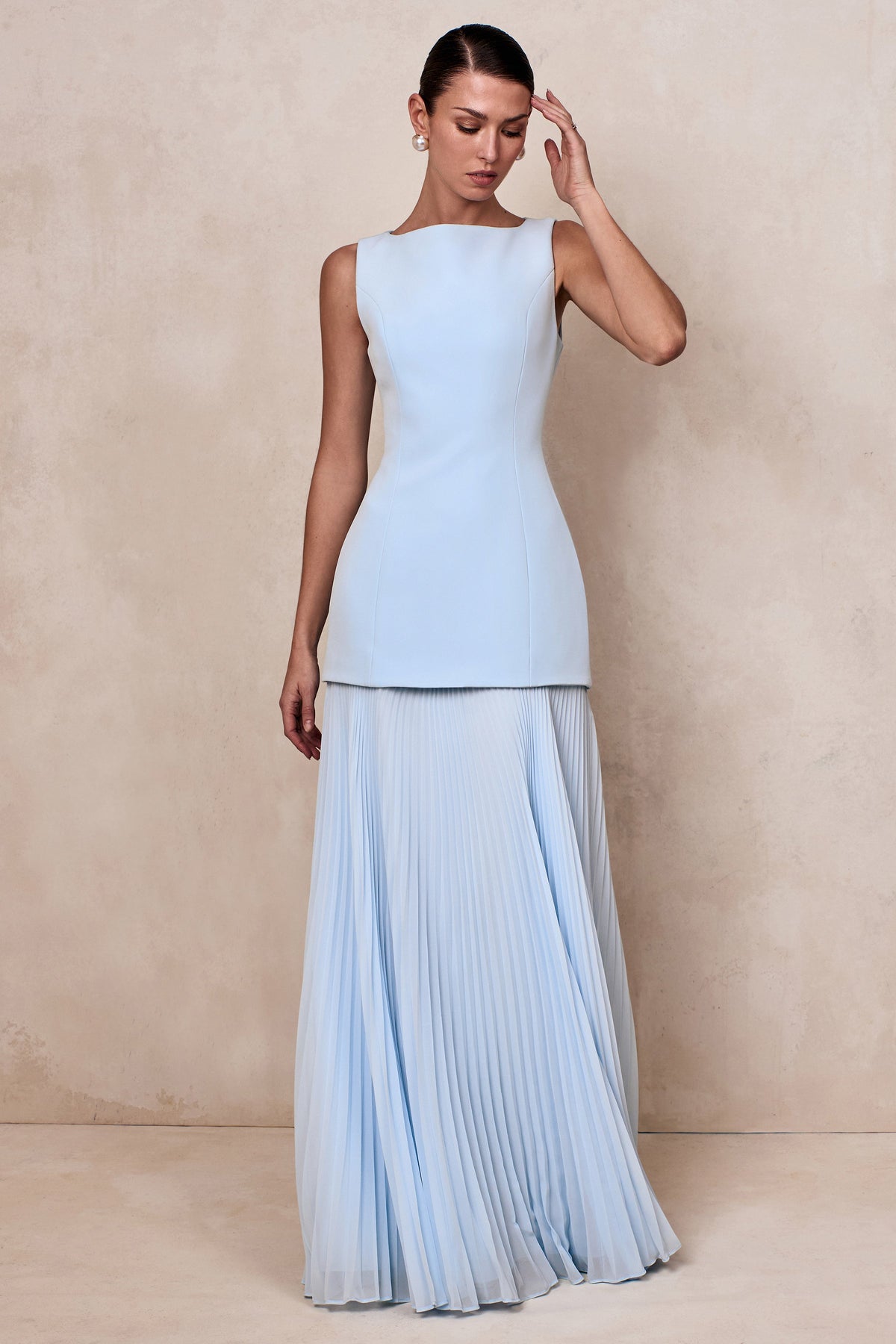 Liana Pleated High Maxi Dress - Blue