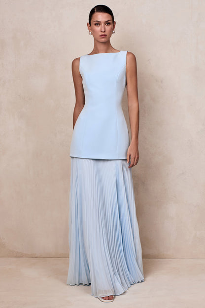 Liana Pleated High Maxi Dress - Blue