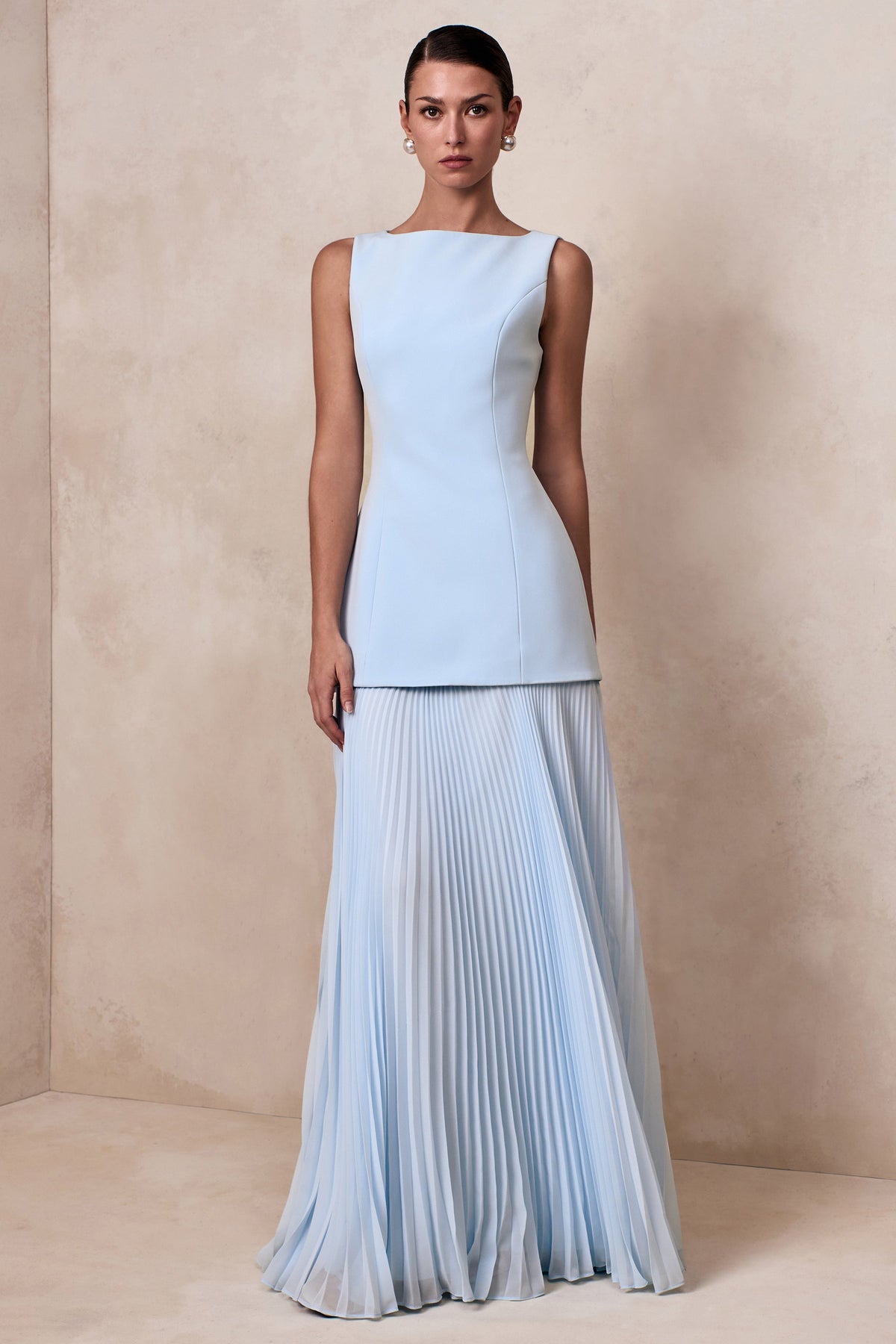 Liana Pleated High Maxi Dress - Blue
