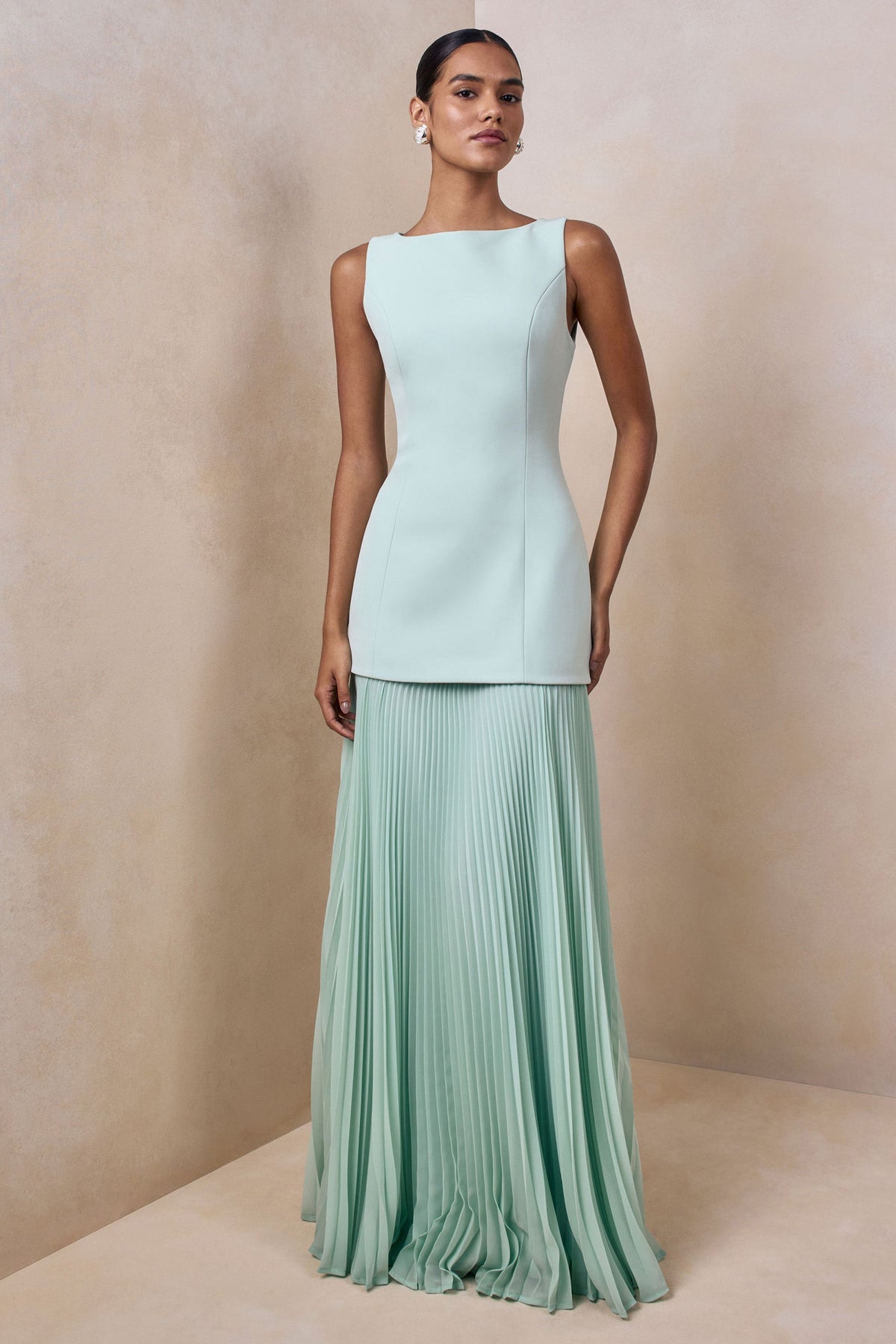 Liana Pleated High Maxi Dress - Aqua