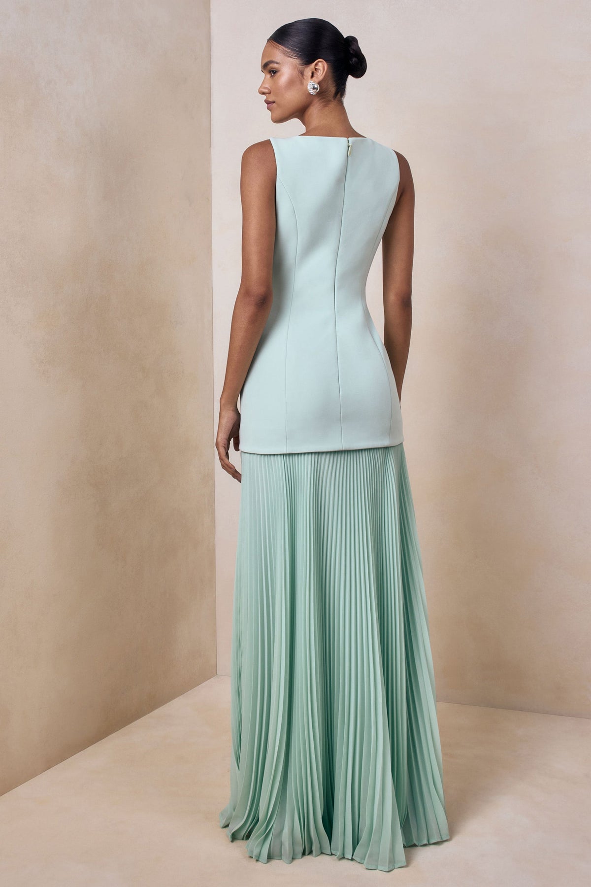 Liana Pleated High Maxi Dress - Aqua