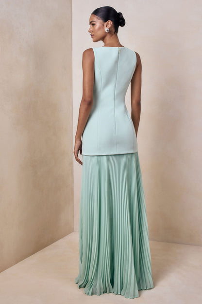 Liana Pleated High Maxi Dress - Aqua