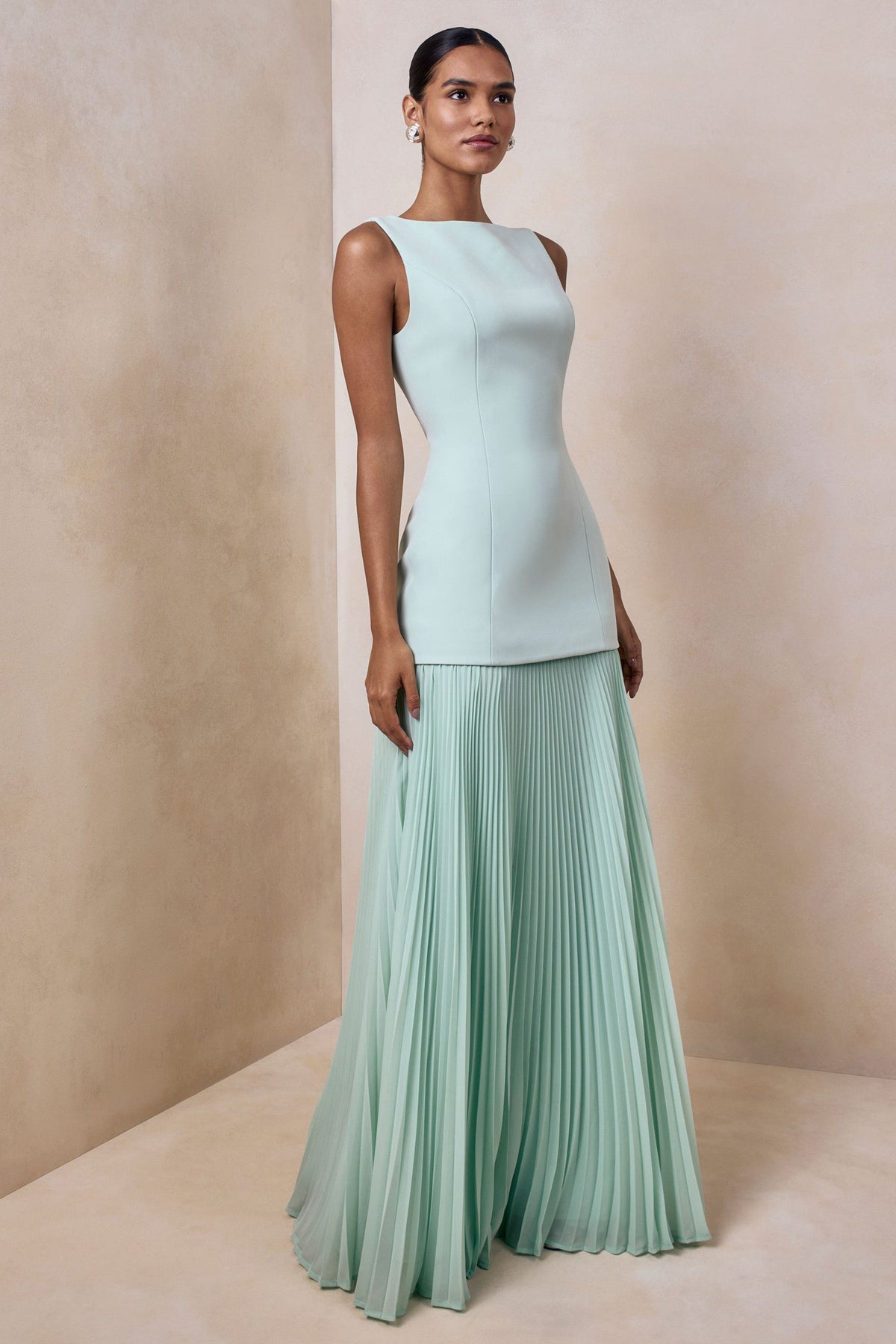 Liana Pleated High Maxi Dress - Aqua