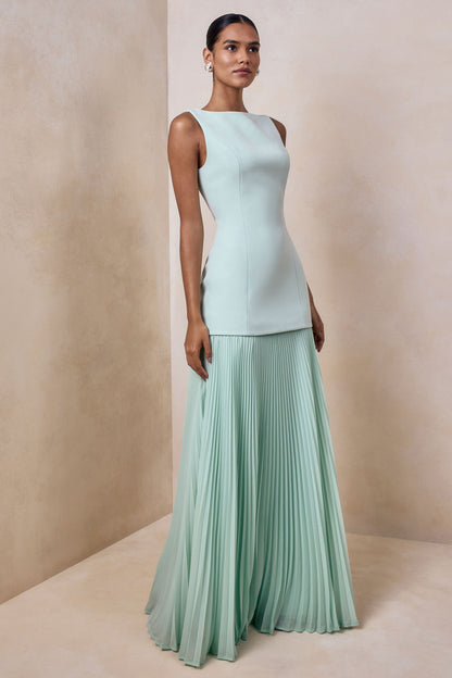 Liana Pleated High Maxi Dress - Aqua