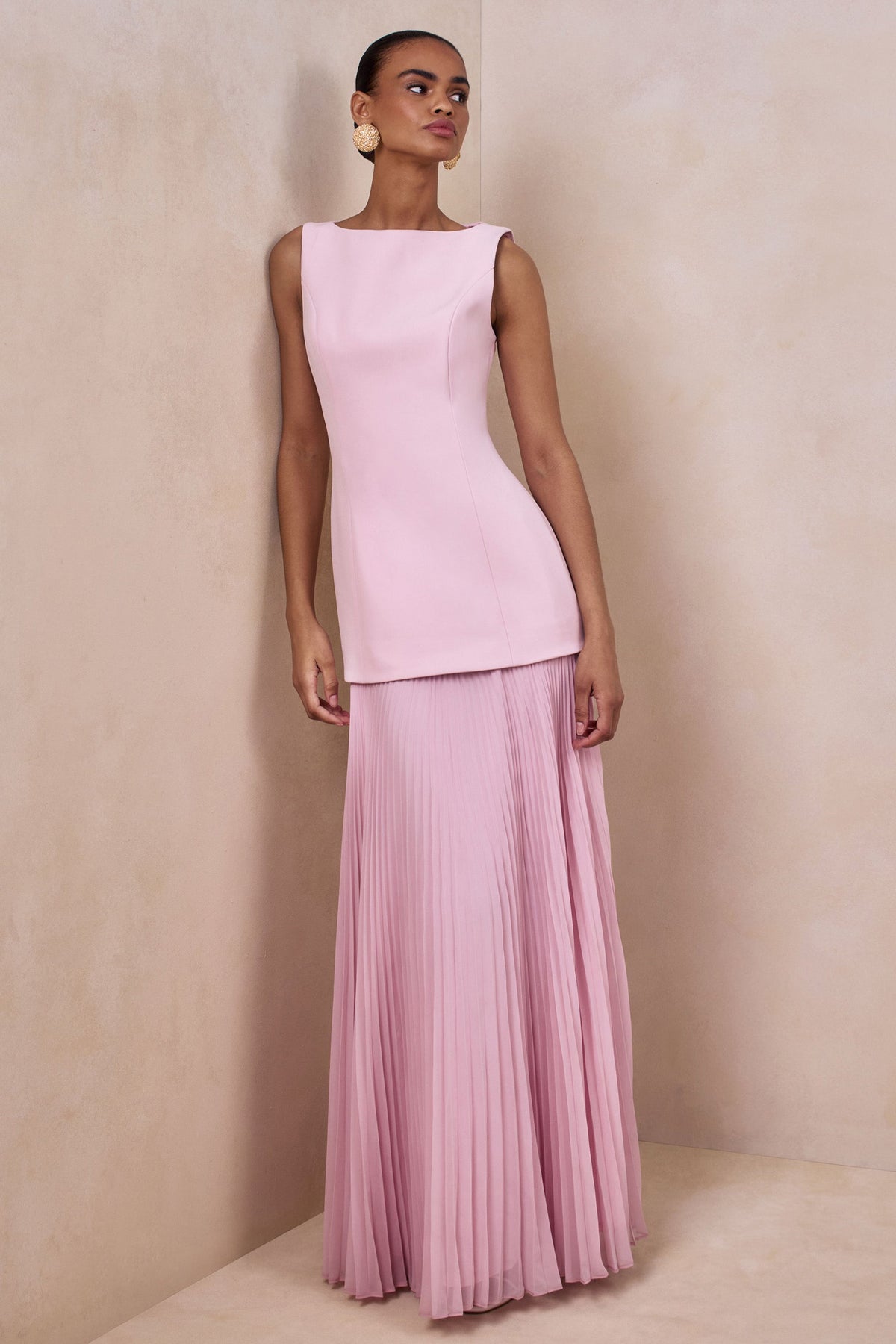 Liana Pleated High Maxi Dress - Pink