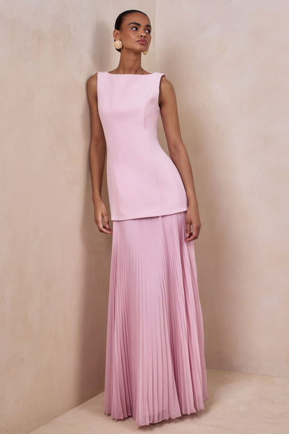 Liana Pleated High Maxi Dress - Pink