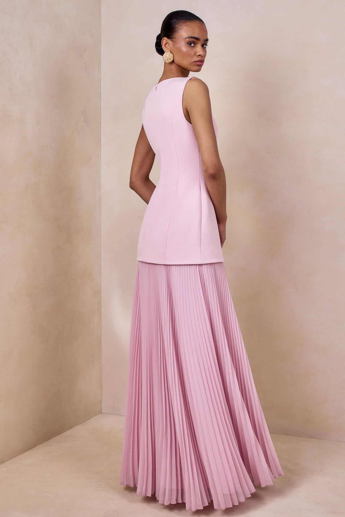 Liana Pleated High Maxi Dress - Pink