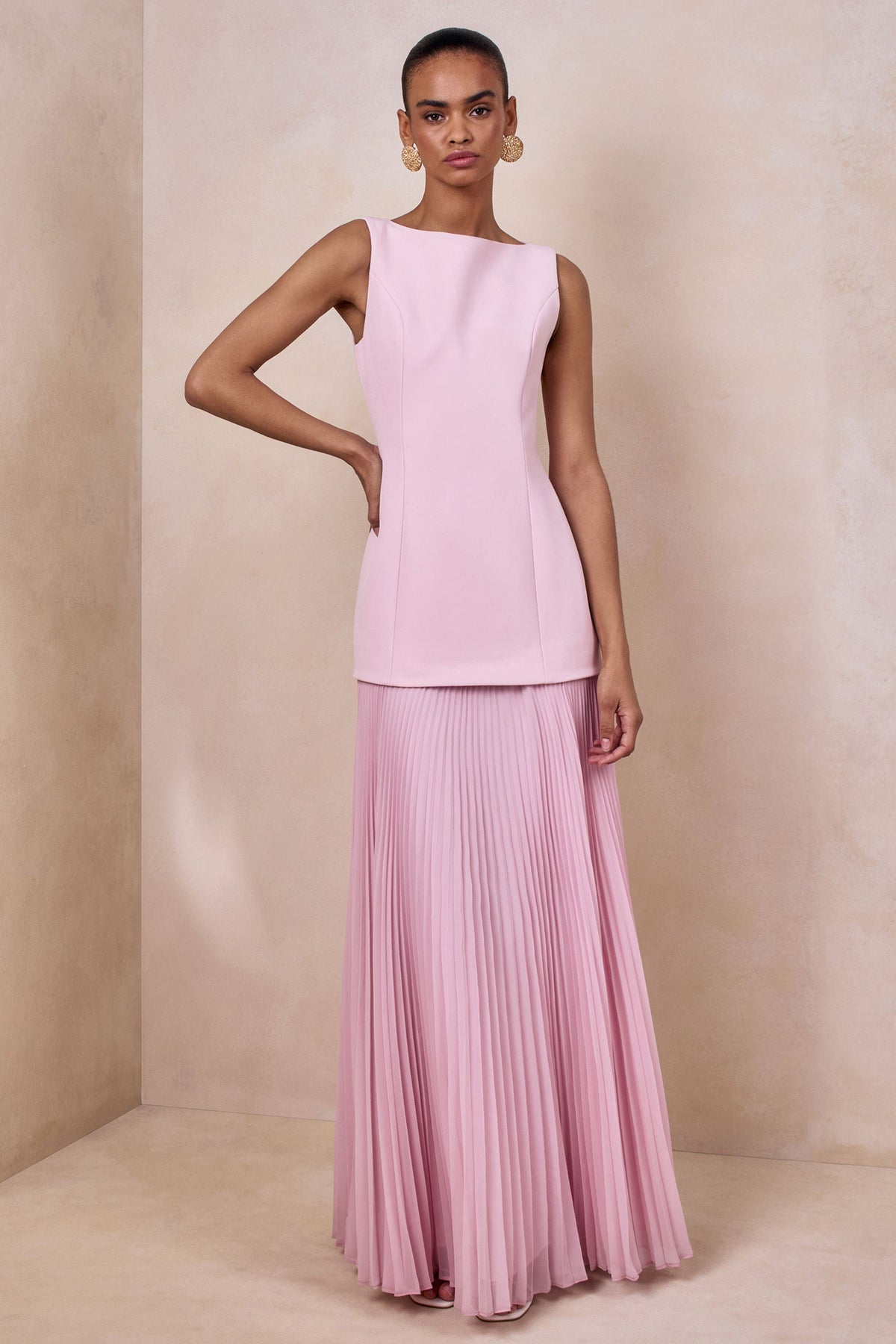 Liana Pleated High Maxi Dress - Pink