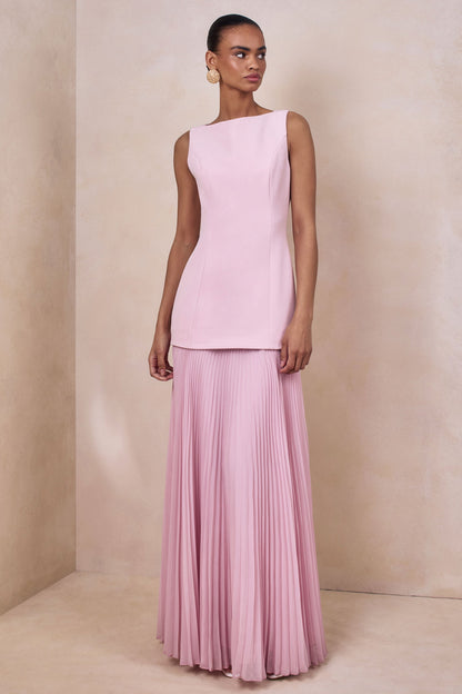 Liana Pleated High Maxi Dress - Pink