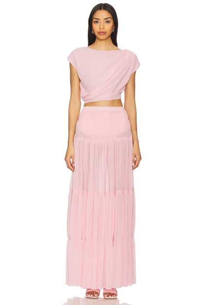 Women's Wedding Guest Maxi Skirt Set Draped Crop Top - product image 1