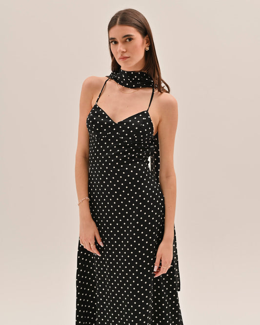Women's Wedding Guest Polka Dot Sweetheart Maxi Dress