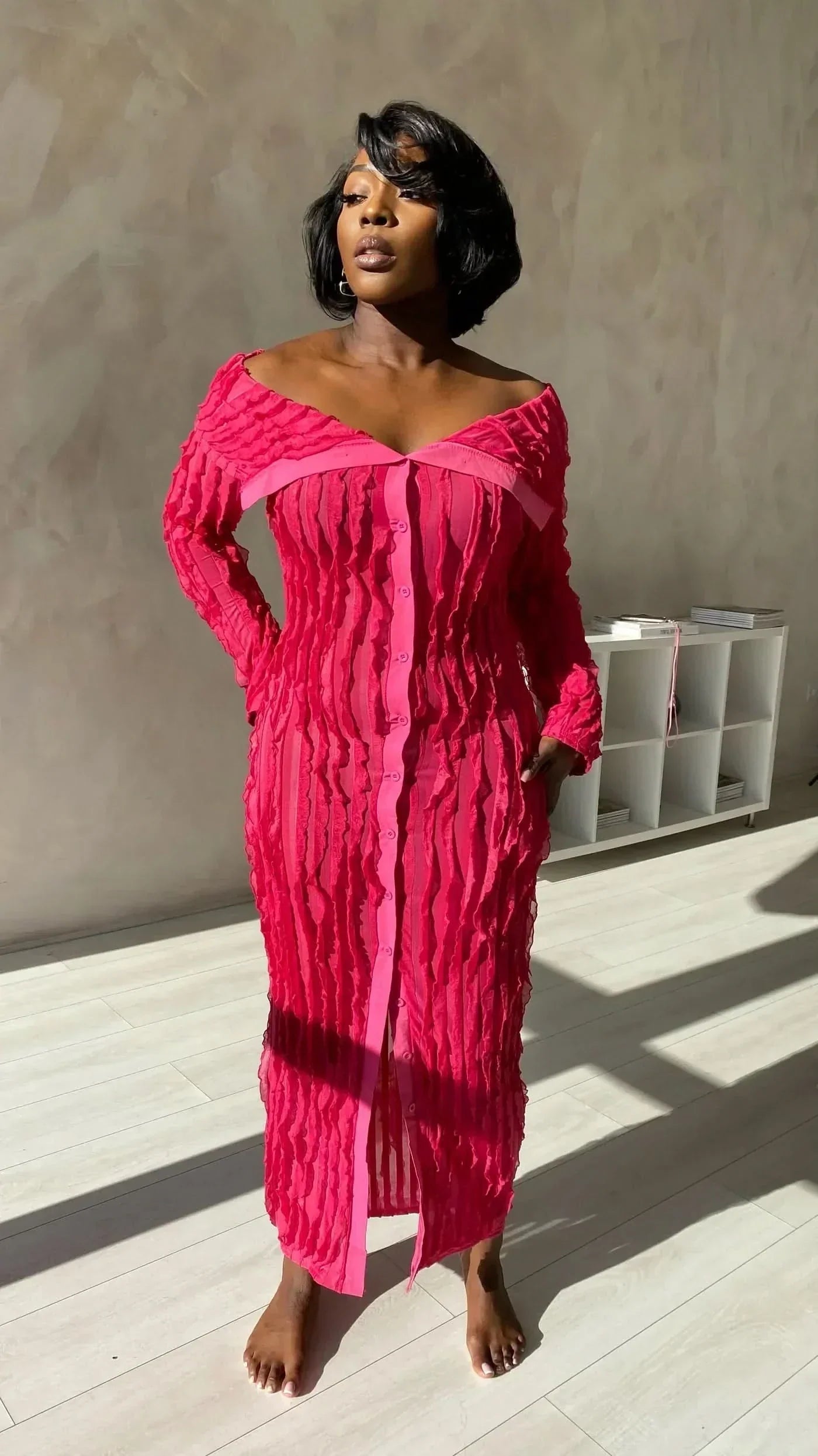 Women's Cocktail Off Shoulder Long Sleeve Midi Dress - product image 4